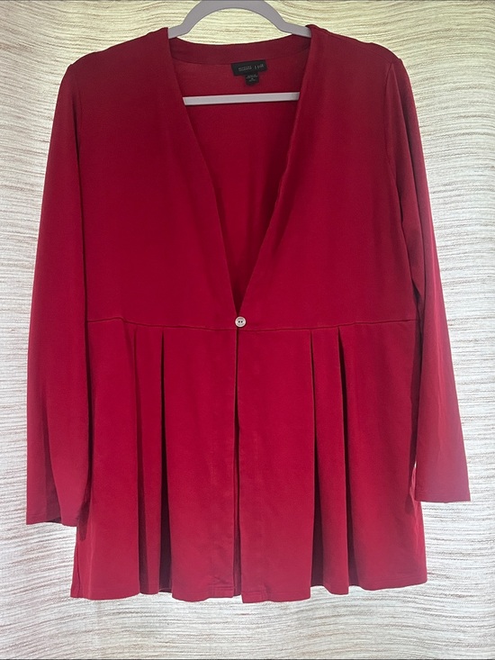 J. Jill Tops - J. Jill Weaver Red Long-Sleeve Pleated Open Cardigan One Button Medium Petite